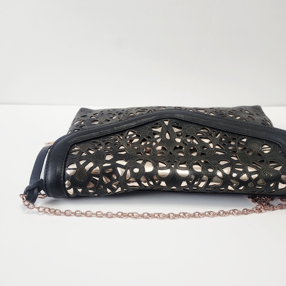 Attitude Envelope Clutch Black & Rose Gold Chain Strap - Picture 10 of 16